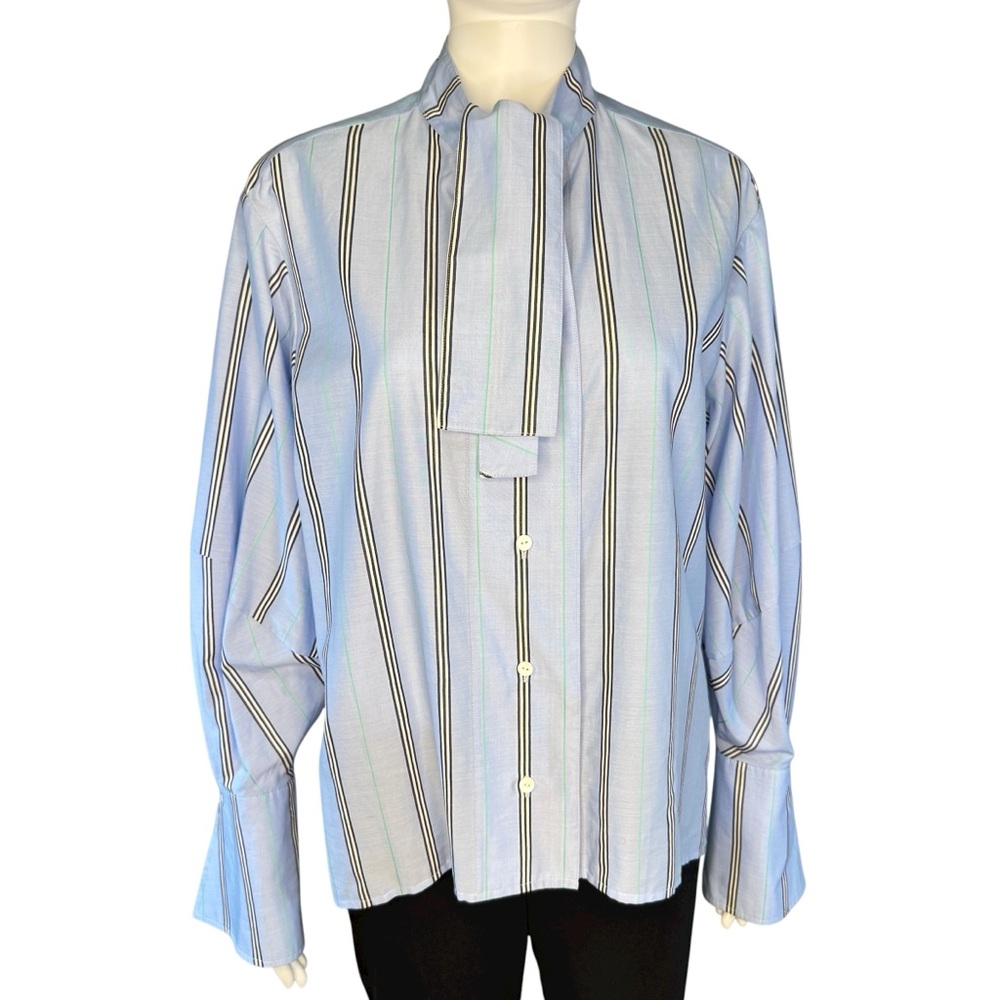 Palmer//Harding Sara Striped Cotton Neck Tie Shirt Blue 2